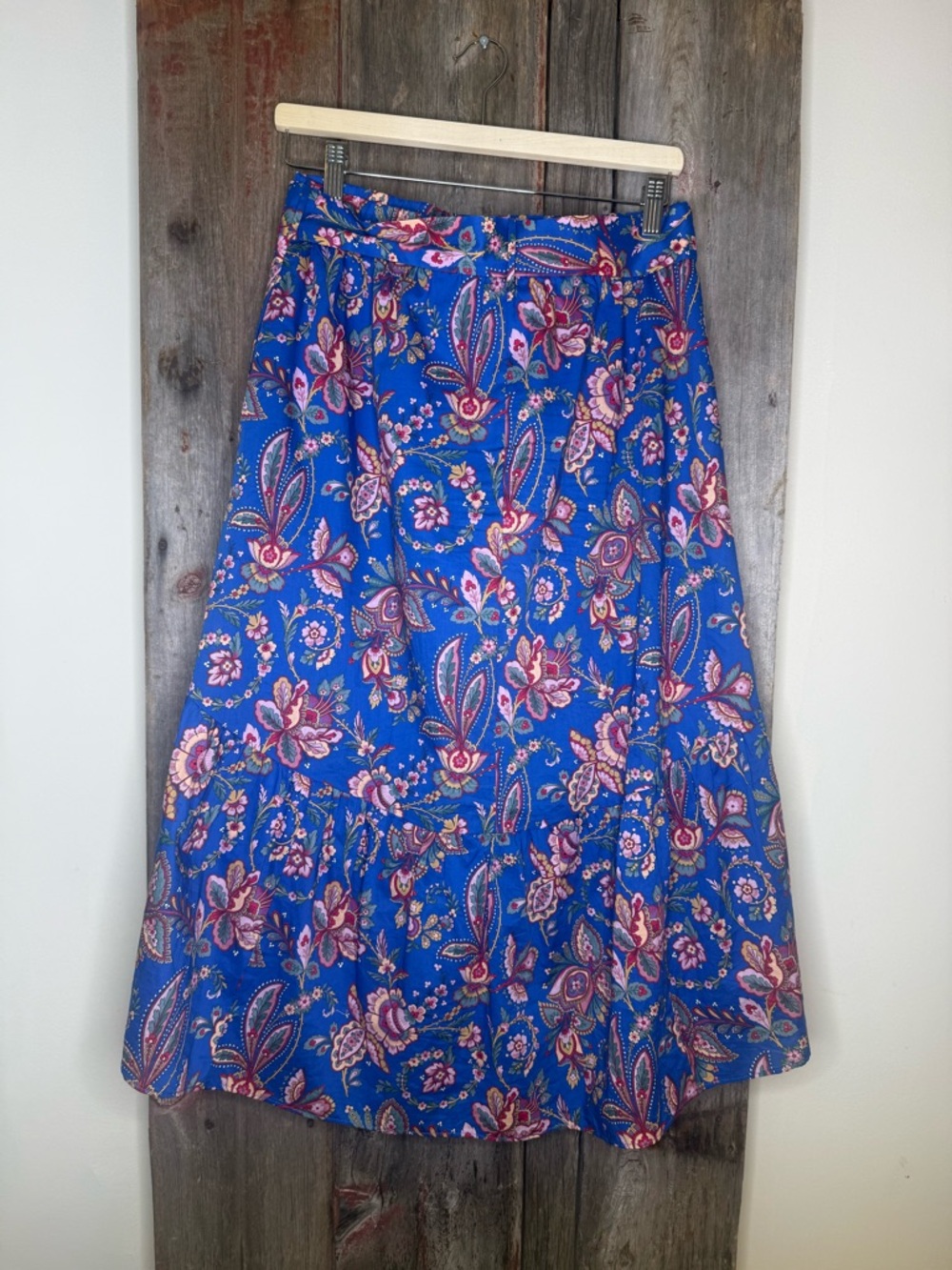 J. Crew Liberty of London Floral Belle Blue Tie-Waist Tiered Midi Skirt size 6 - Picture 6 of 11
